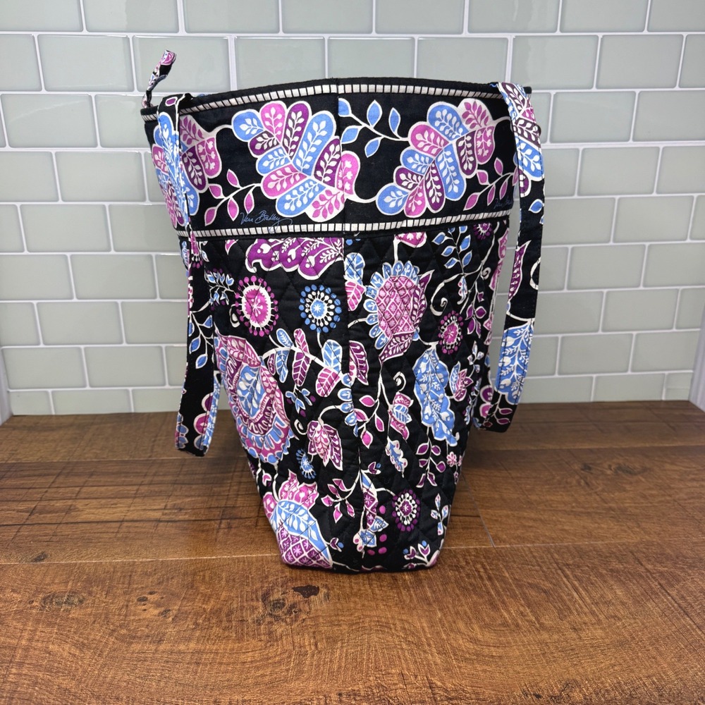 Vera Bradley Alpine Floral Quilted Tote Bag Monogram NPM Blue Purple Plaid - Picture 4 of 14
